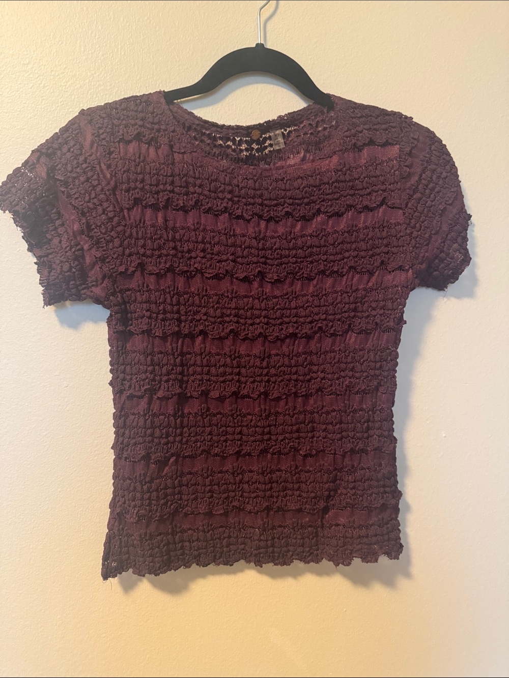 Free People Purple Textured Short Sleeve Top